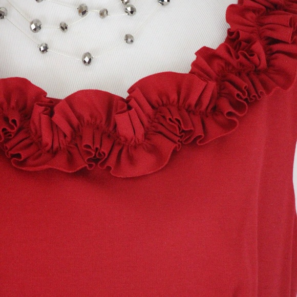 LONDON TIMES Red Ruffle Neckline Sleeveless Dress - Picture 4 of 7